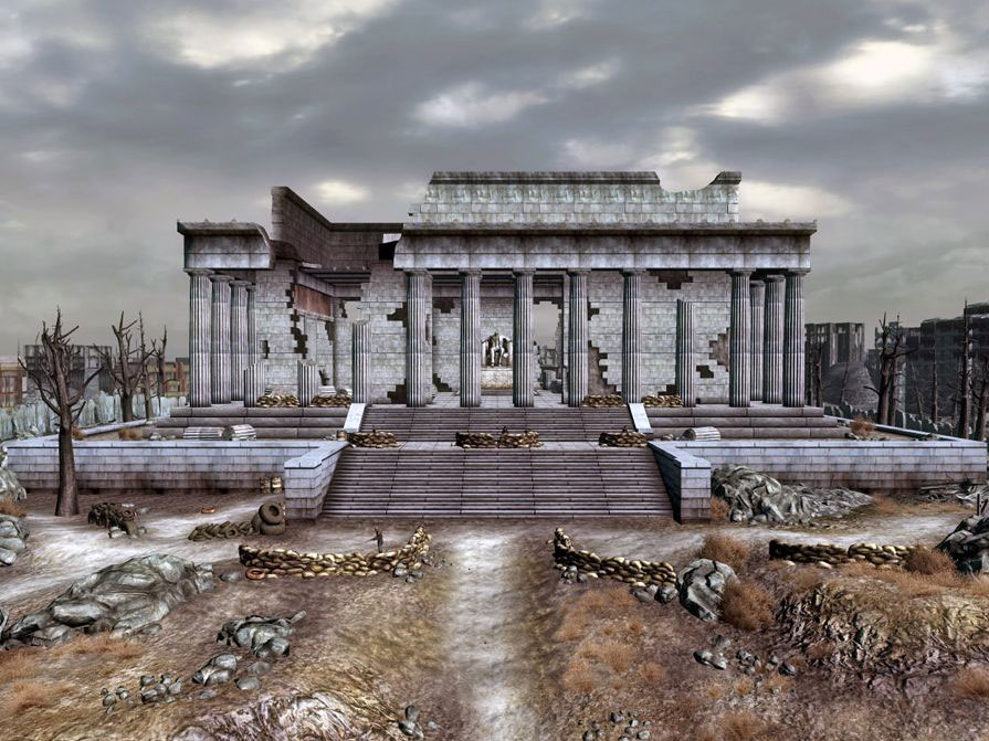 The Lincoln Memorial is featured in Fallout 3, 2008 (Bethesda Game Studios, Bethesda Softworks) 
Image Source: http://fallout.wikia.com/wiki/Lincoln_Memorial